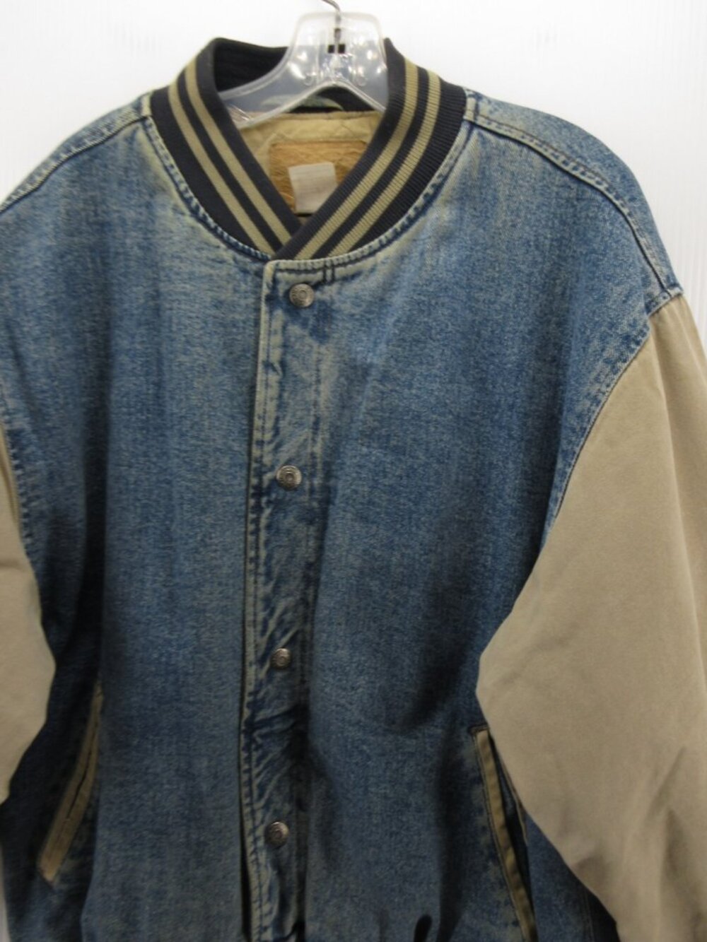 VINTAGE Gap Jacket Large Bomber Coat Denim Varsity 90s Quilted Lined * - Picture 2 of 15